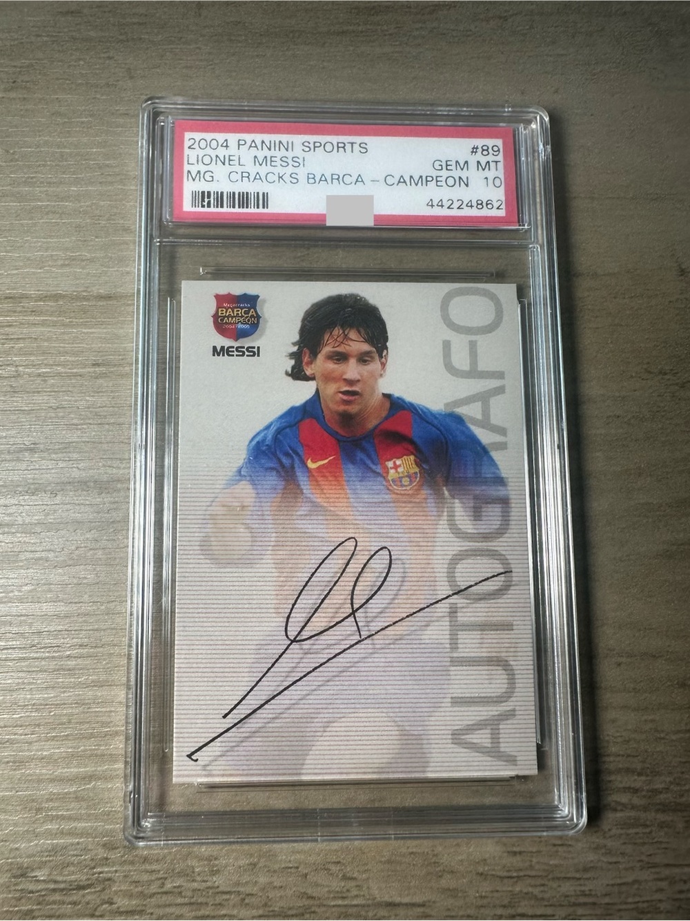 Lionel Messi Rookie Gem Mint 10 2004 Panini Autografo #89 Novelty Card.